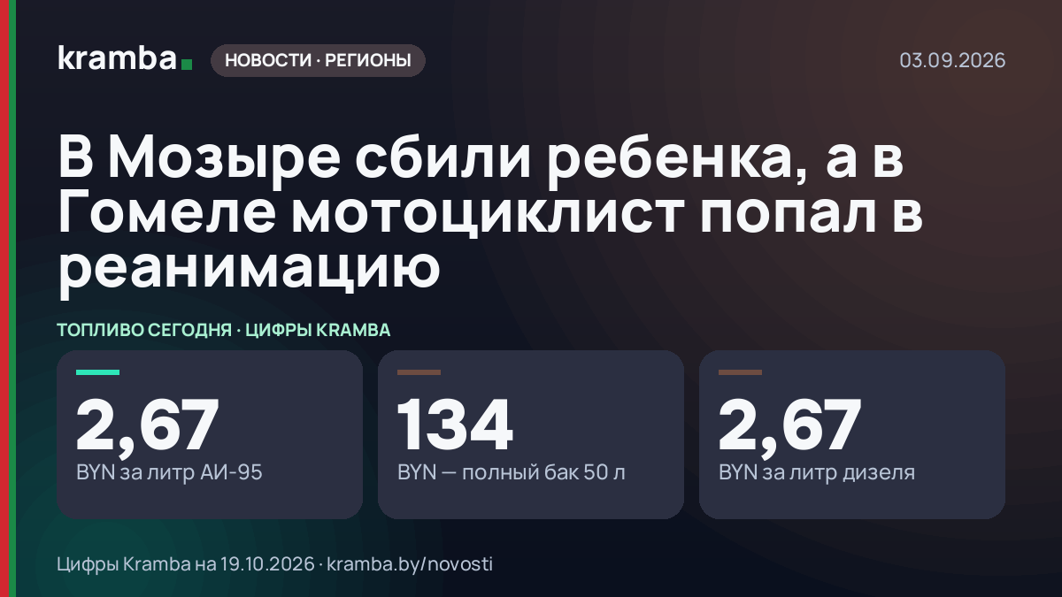Инфографика Kramba: В Мозыре сбили ребенка, а в Гомеле мотоциклист попал в реанимацию