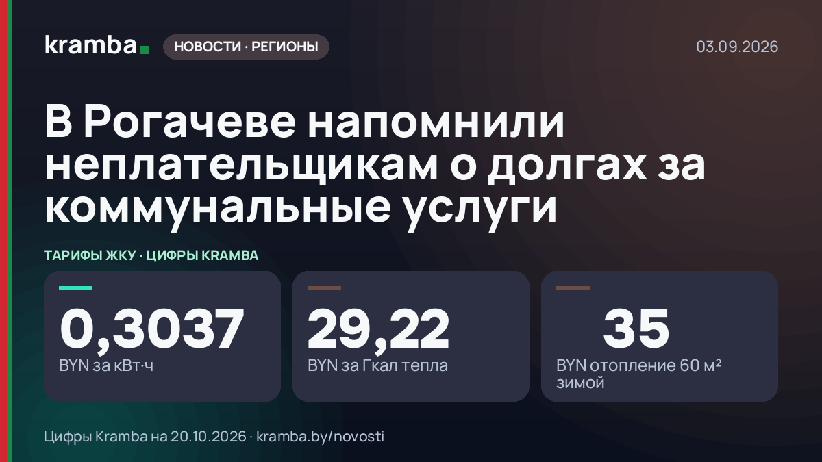 Инфографика Kramba: В Рогачеве напомнили неплательщикам о долгах за коммунальные услуги