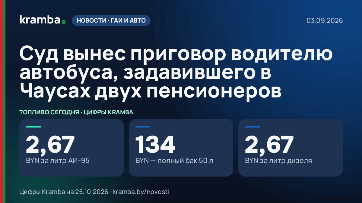 Инфографика Kramba: Суд вынес приговор водителю автобуса, задавившего в Чаусах двух пенсионеров