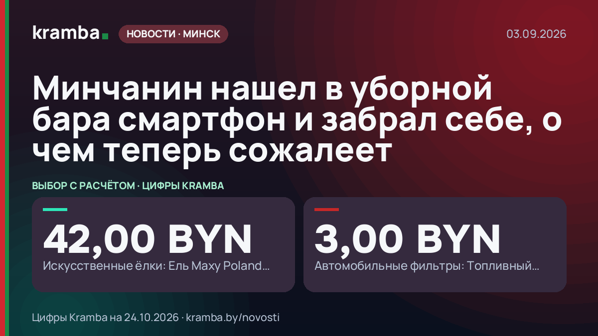 Инфографика Kramba: Минчанин нашел в уборной бара смартфон и забрал себе, о чем теперь сожалеет