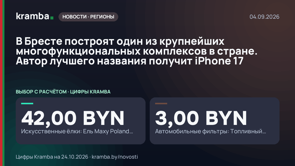 Инфографика Kramba: В Бресте построят один из крупнейших многофункциональных комплексов в стране. Автор…