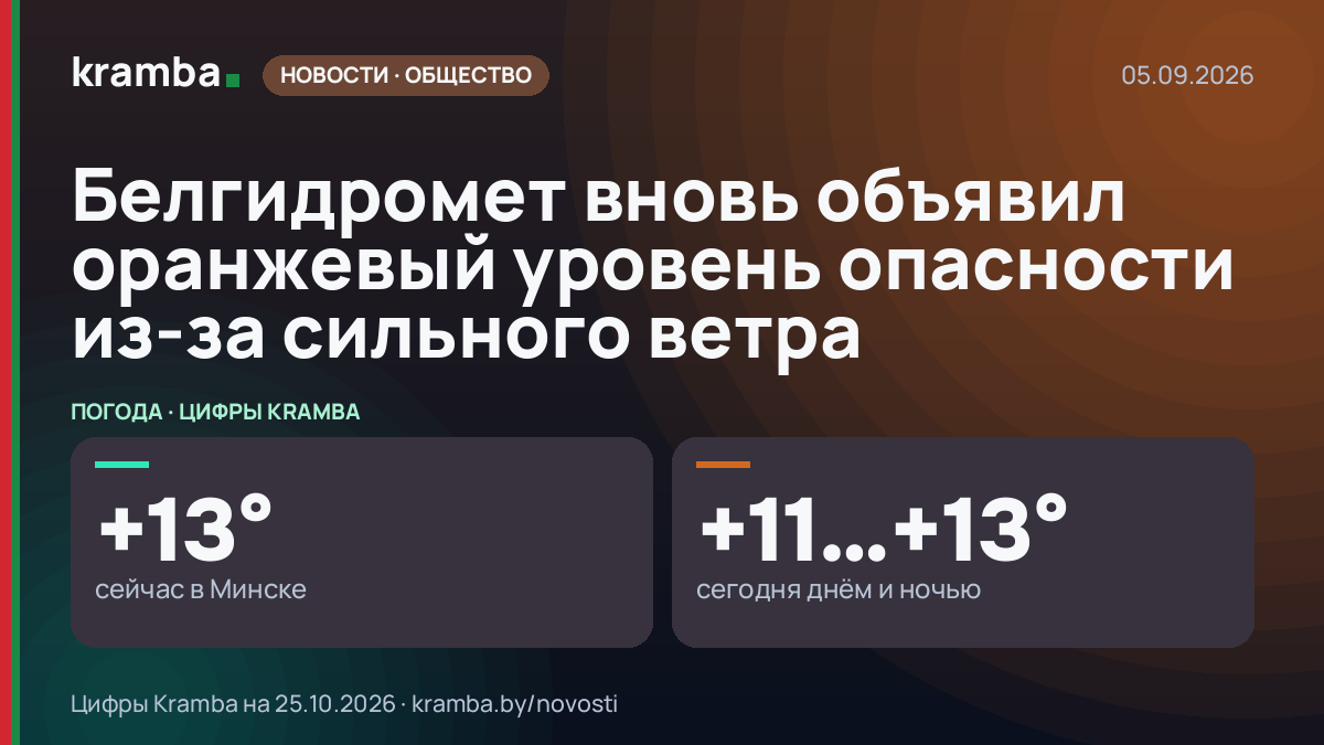 Инфографика Kramba: Белгидромет вновь объявил оранжевый уровень опасности из-за сильного ветра