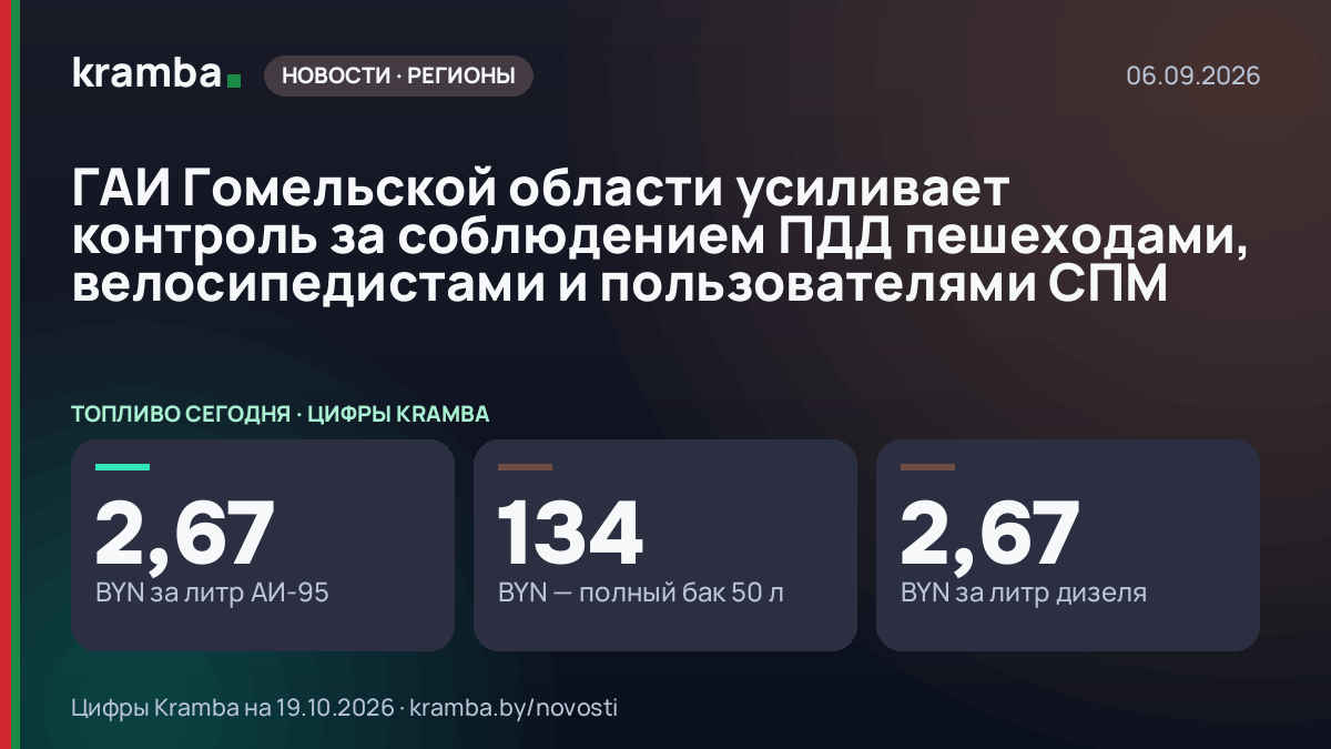 Инфографика Kramba: ГАИ Гомельской области усиливает контроль за соблюдением ПДД пешеходами, велосипедистами…