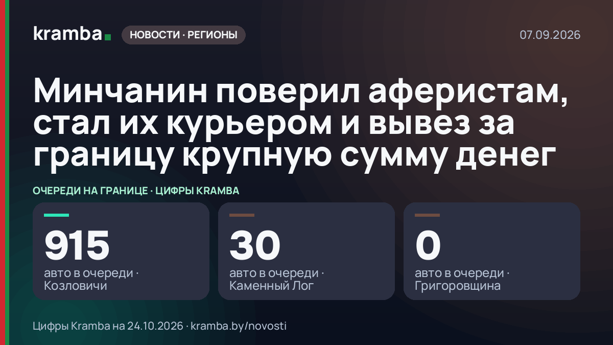 Инфографика Kramba: Минчанин поверил аферистам, стал их курьером и вывез за границу крупную сумму денег