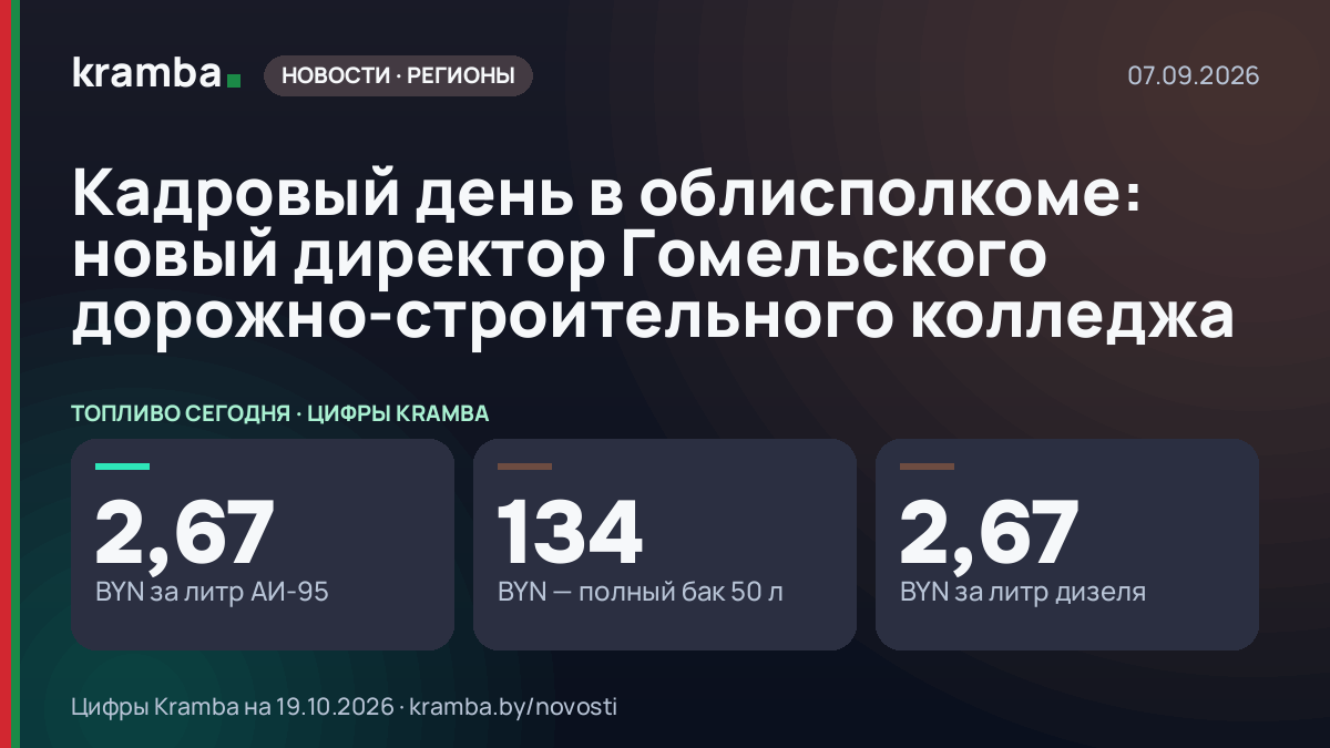 Инфографика Kramba: Кадровый день в облисполкоме: новый директор Гомельского дорожно-строительного колледжа