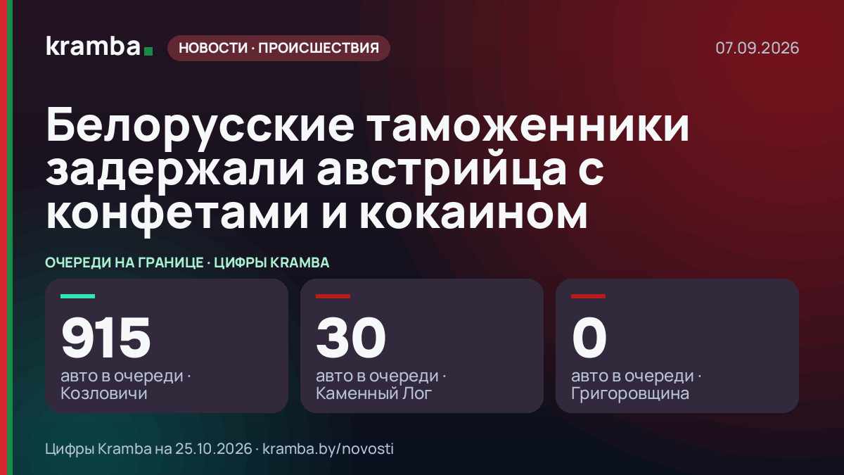 Инфографика Kramba: Белорусские таможенники задержали австрийца с конфетами и кокаином