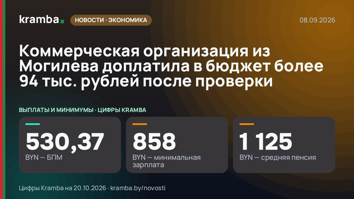 Инфографика Kramba: Коммерческая организация из Могилева доплатила в бюджет более 94 тыс. рублей после…