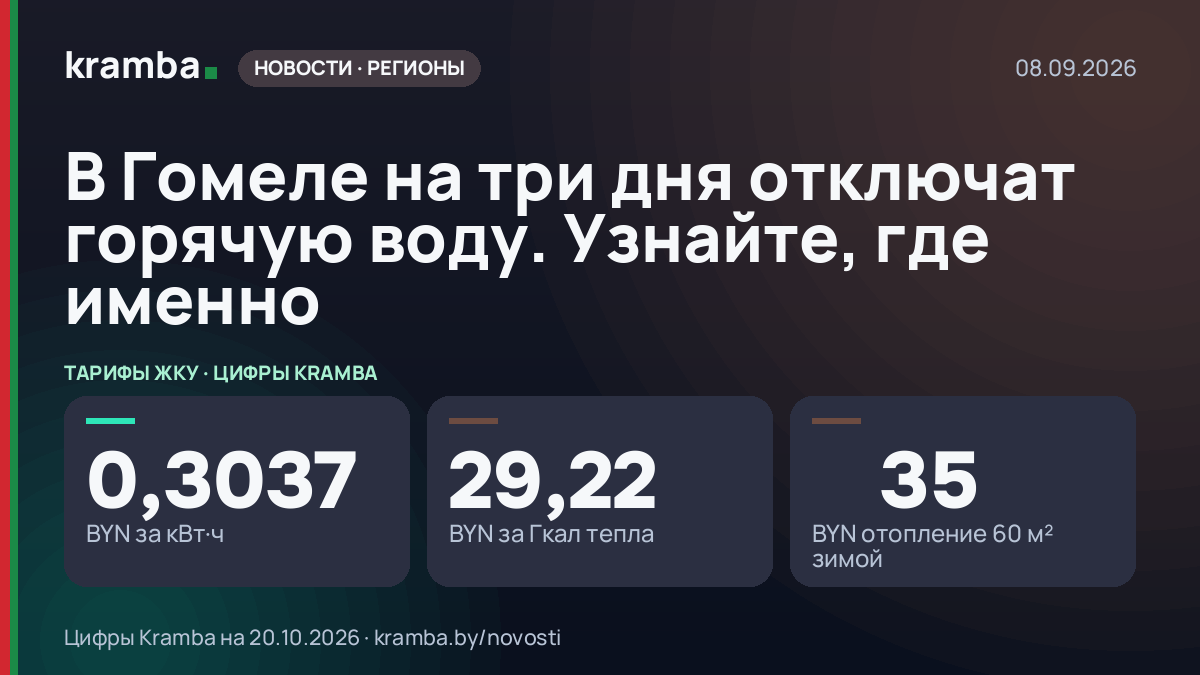 Инфографика Kramba: В Гомеле на три дня отключат горячую воду. Узнайте, где именно