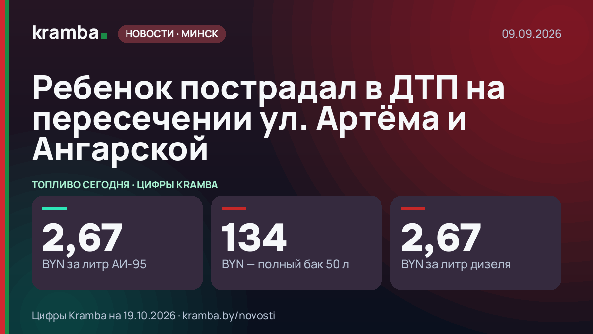 Инфографика Kramba: Ребенок пострадал в ДТП на пересечении ул. Артёма и Ангарской