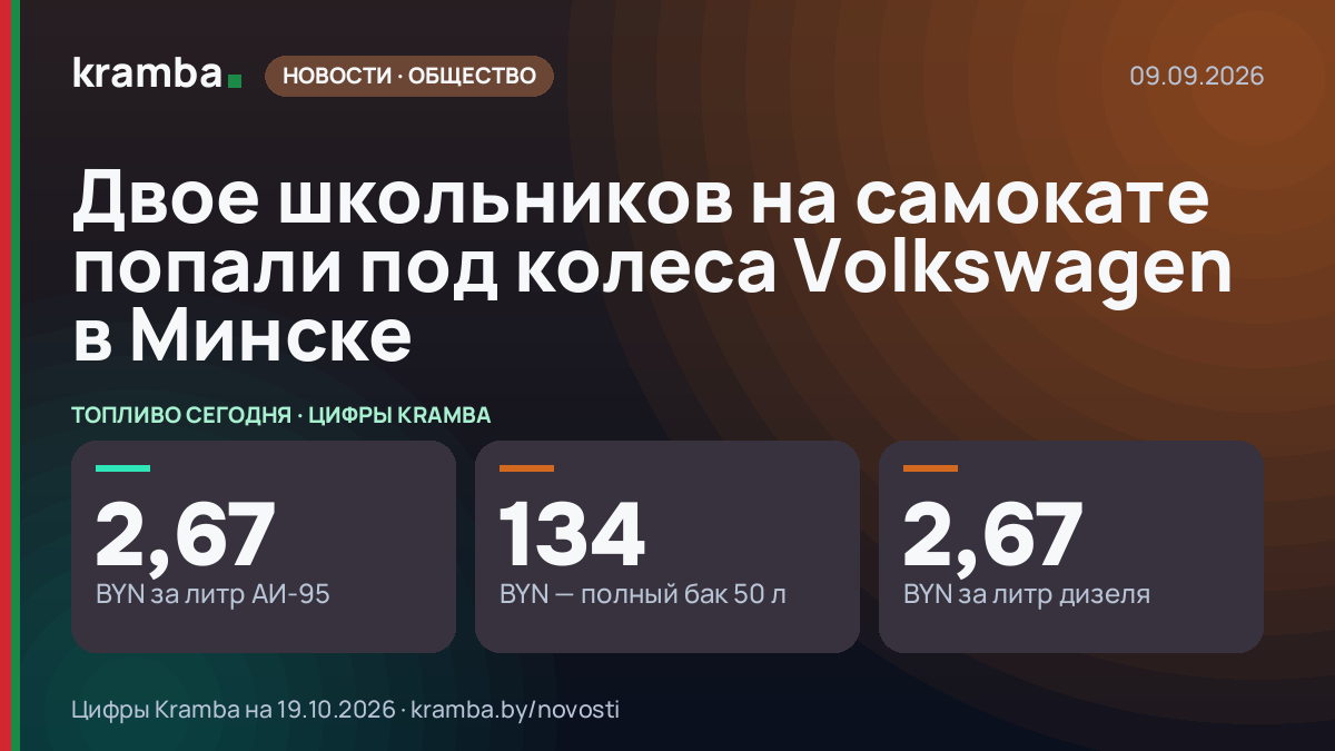 Инфографика Kramba: Двое школьников на самокате попали под колеса Volkswagen в Минске