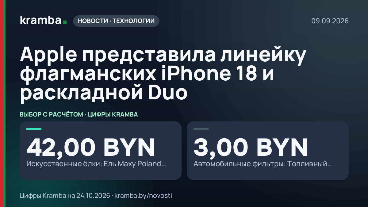 Инфографика Kramba: Apple представила линейку флагманских iPhone 18 и раскладной Duo