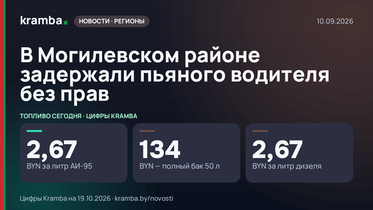 Инфографика Kramba: В Могилевском районе задержали пьяного водителя без прав