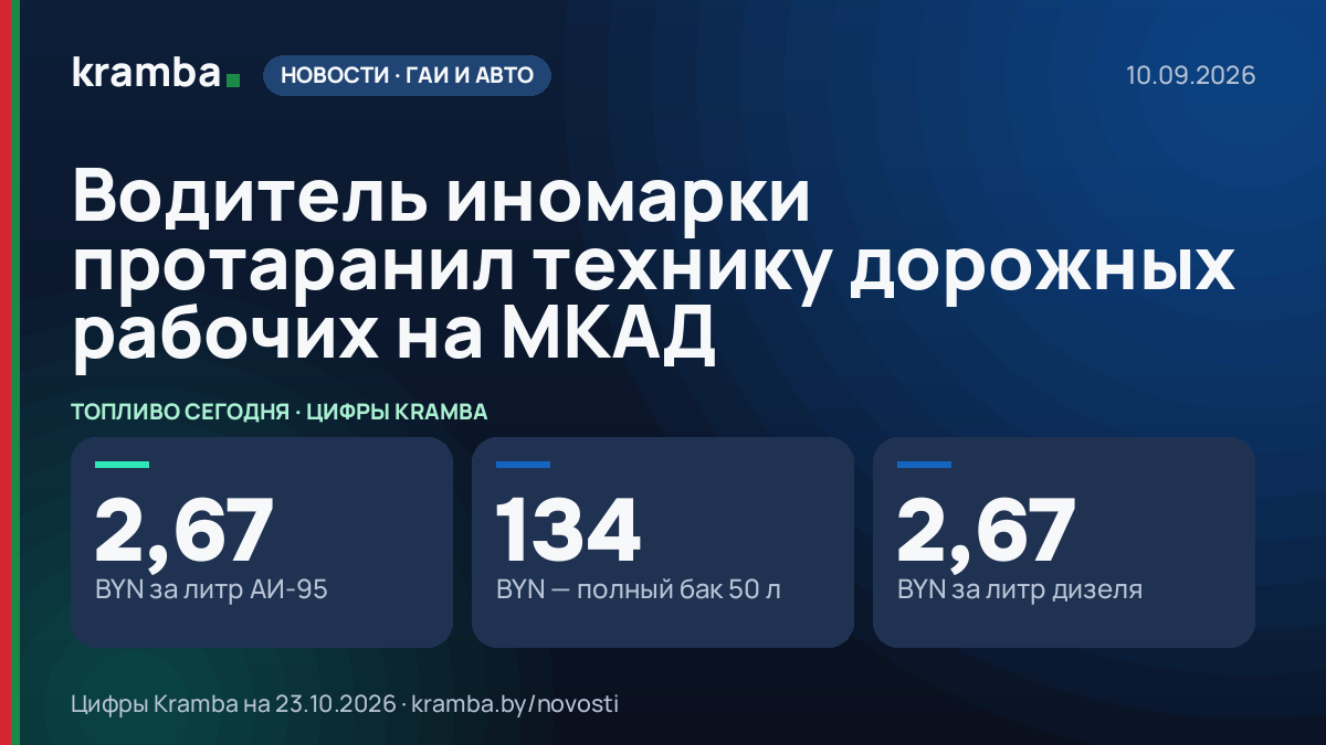 Инфографика Kramba: Водитель иномарки протаранил технику дорожных рабочих на МКАД
