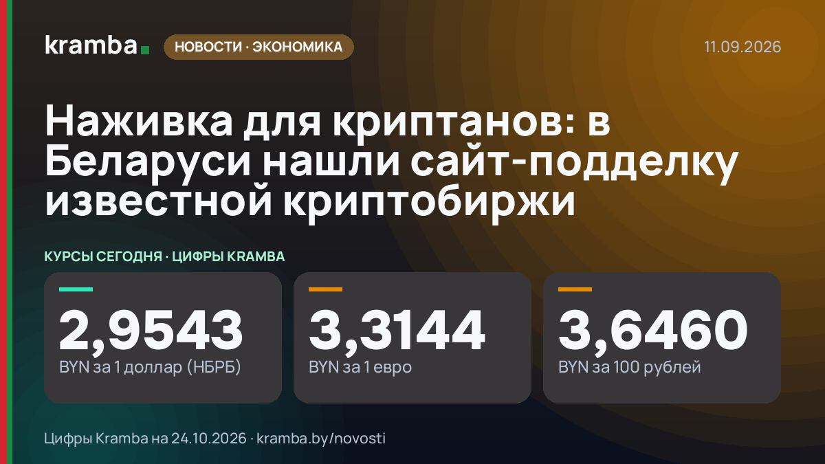 Инфографика Kramba: Наживка для криптанов: в Беларуси нашли сайт-подделку известной криптобиржи