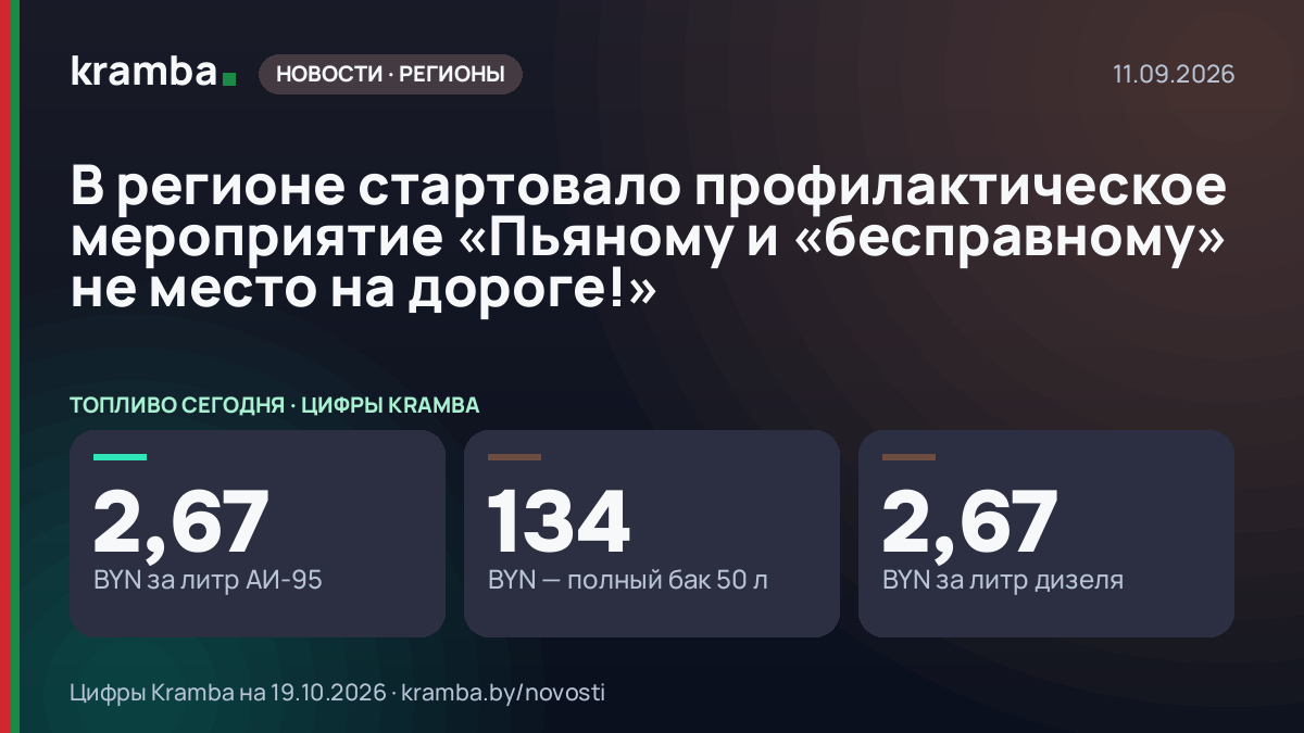 Инфографика Kramba: В регионе стартовало профилактическое мероприятие «Пьяному и «бесправному» не место на…