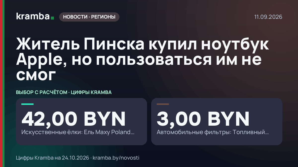 Инфографика Kramba: Житель Пинска купил ноутбук Apple, но пользоваться им не смог