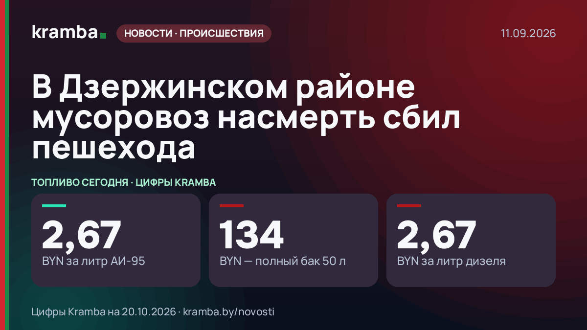 Инфографика Kramba: В Дзержинском районе мусоровоз насмерть сбил пешехода