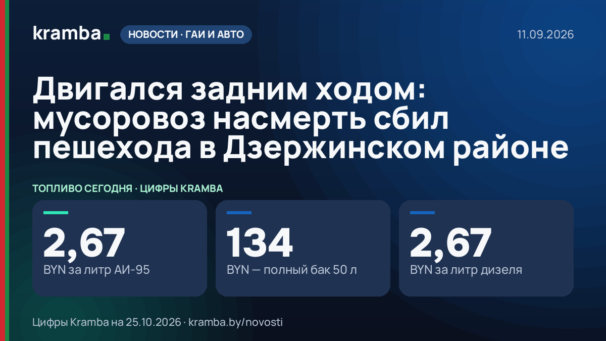 Инфографика Kramba: Двигался задним ходом: мусоровоз насмерть сбил пешехода в Дзержинском районе