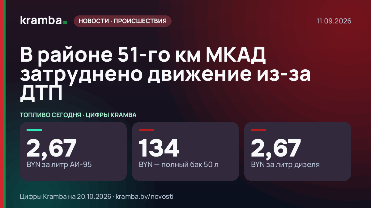 Инфографика Kramba: В районе 51-го км МКАД затруднено движение из-за ДТП