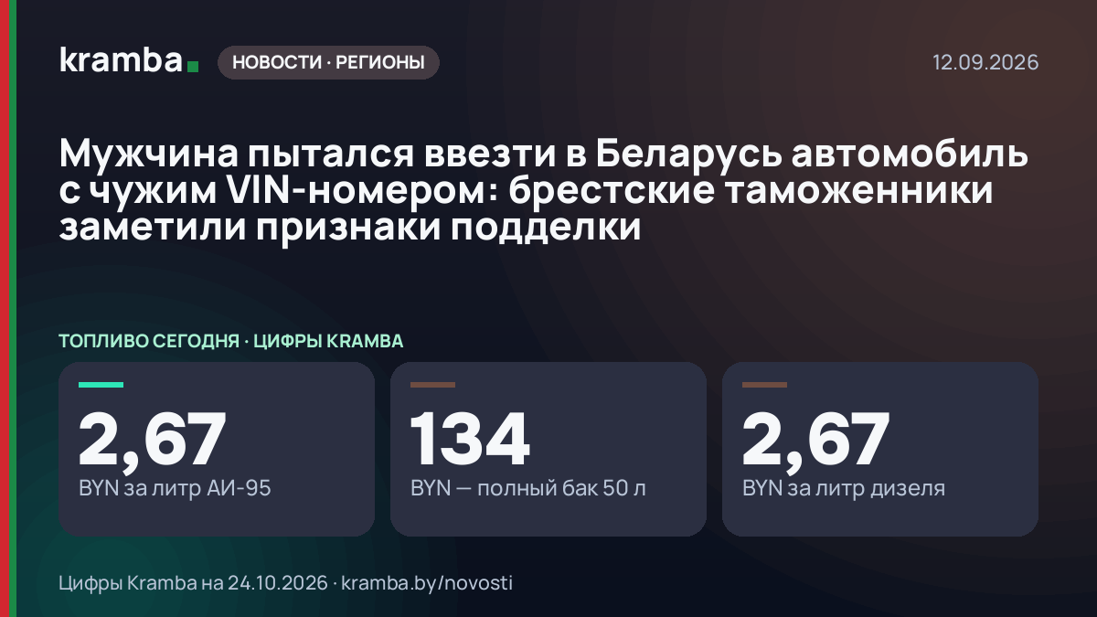 Инфографика Kramba: Мужчина пытался ввезти в Беларусь автомобиль с чужим VIN-номером: брестские таможенники…