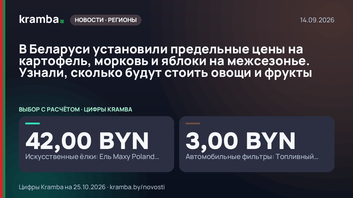 Инфографика Kramba: В Беларуси установили предельные цены на картофель, морковь и яблоки на межсезонье.…
