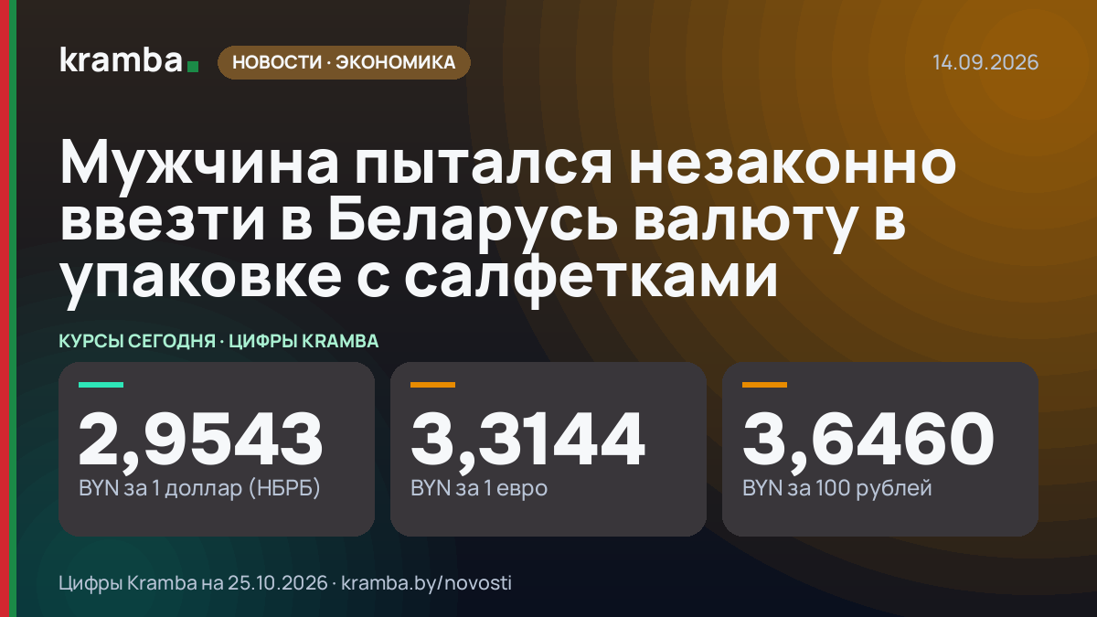Инфографика Kramba: Мужчина пытался незаконно ввезти в Беларусь валюту в упаковке с салфетками