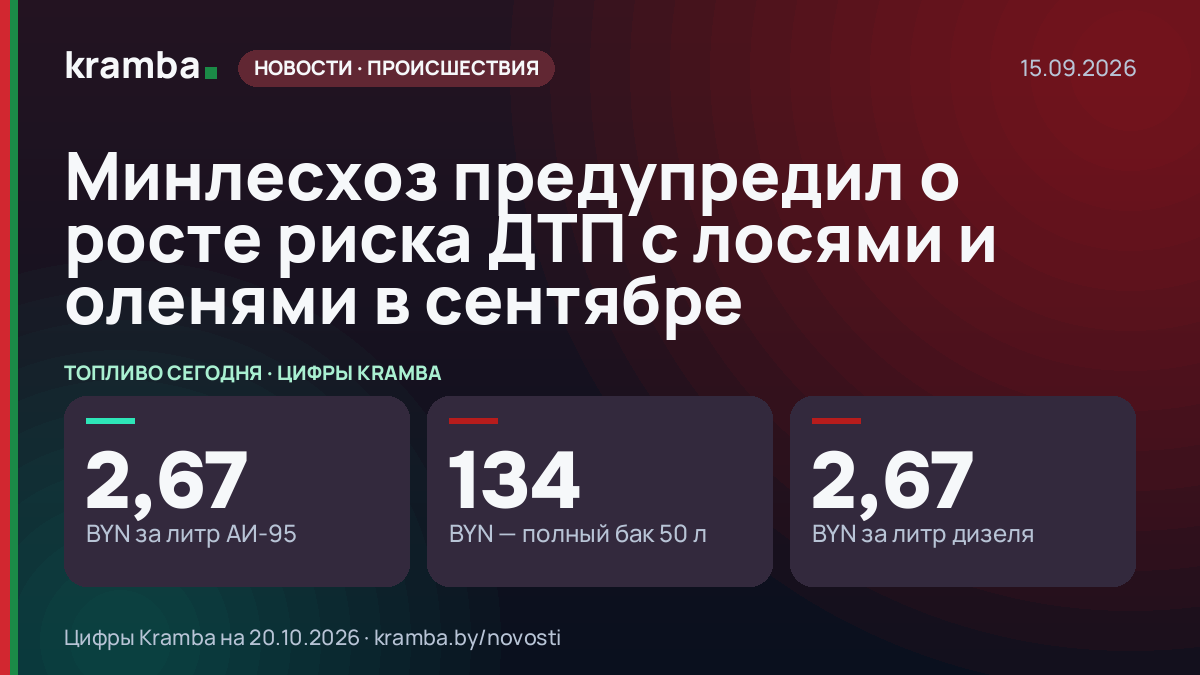 Инфографика Kramba: Минлесхоз предупредил о росте риска ДТП с лосями и оленями в сентябре