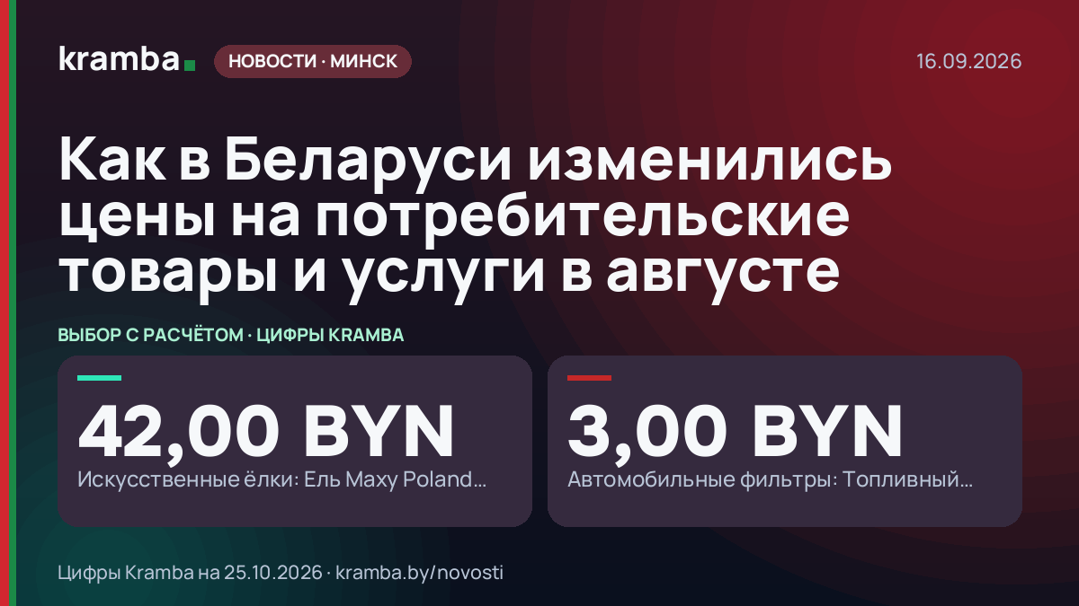Инфографика Kramba: Как в Беларуси изменились цены на потребительские товары и услуги в августе