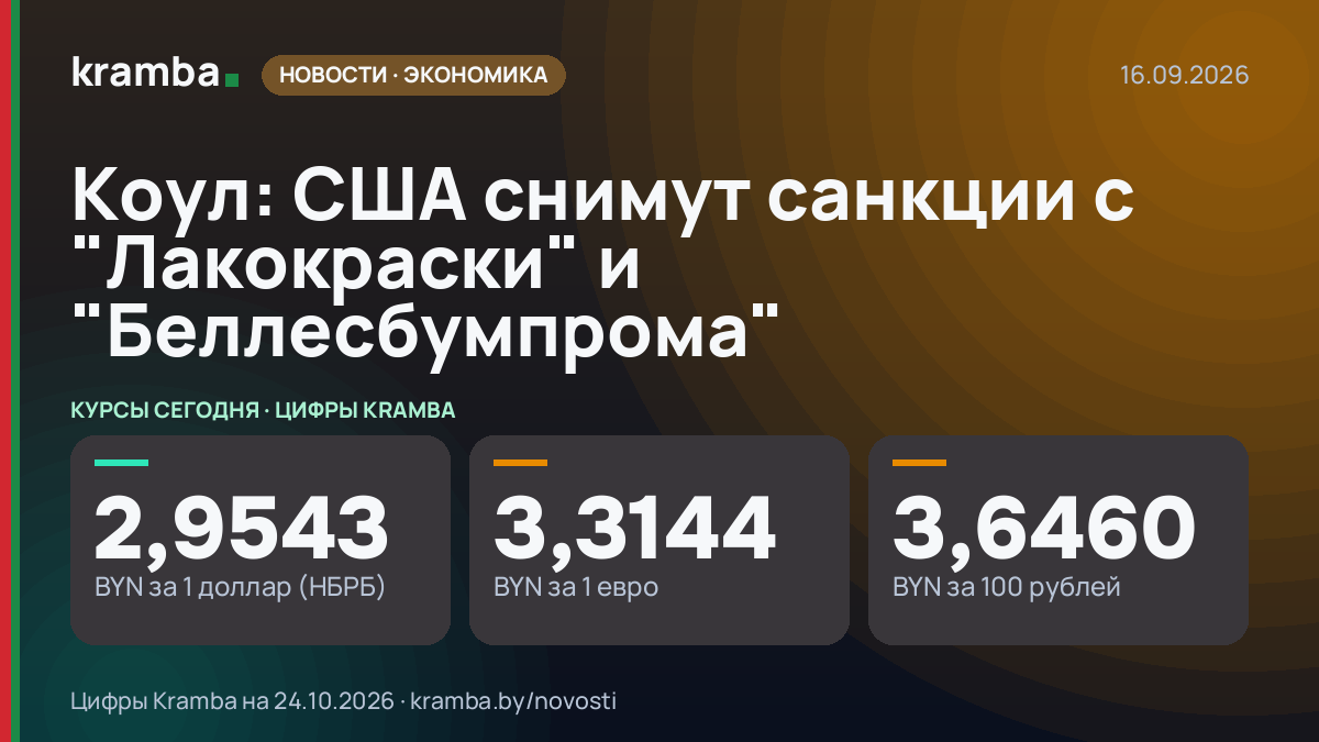 Инфографика Kramba: Коул: США снимут санкции с "Лакокраски" и "Беллесбумпрома"