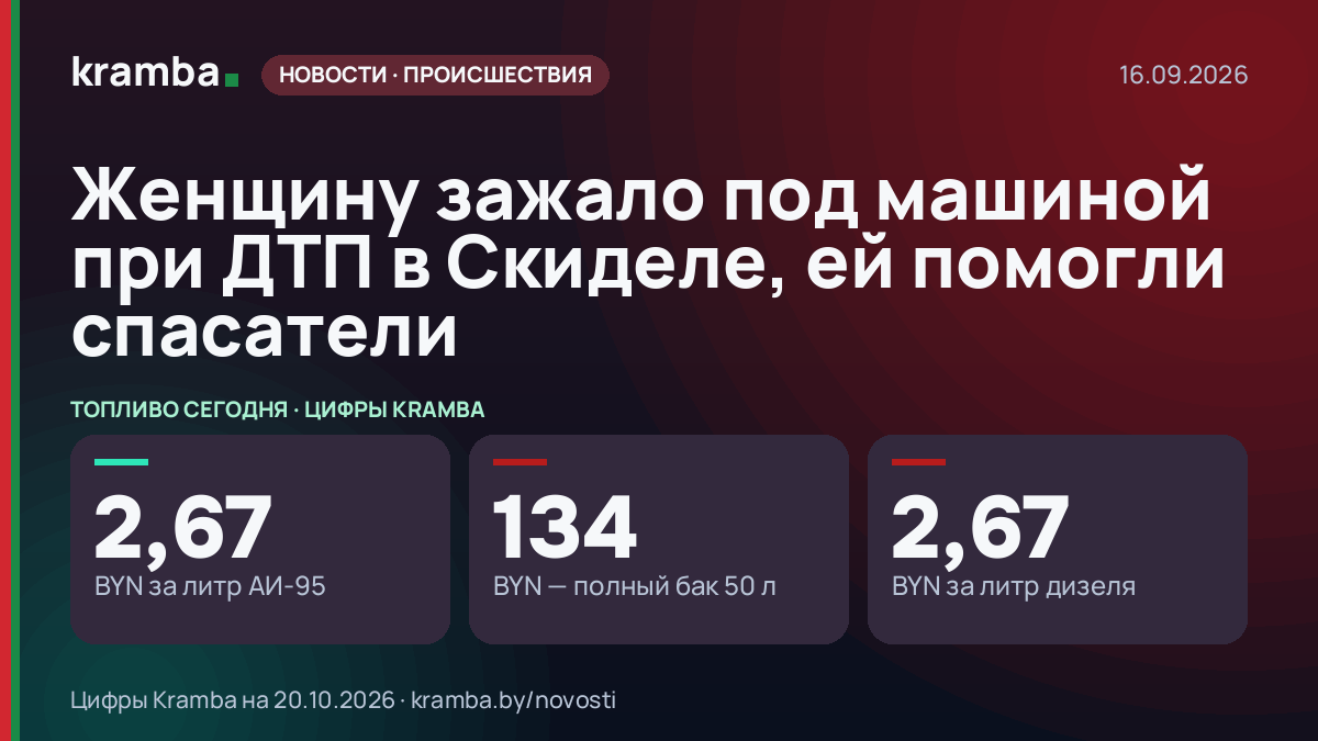 Инфографика Kramba: Женщину зажало под машиной при ДТП в Скиделе, ей помогли спасатели