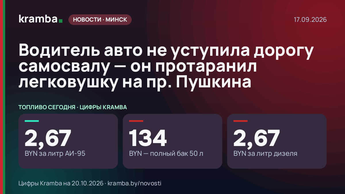 Инфографика Kramba: Водитель авто не уступила дорогу самосвалу — он протаранил легковушку на пр. Пушкина
