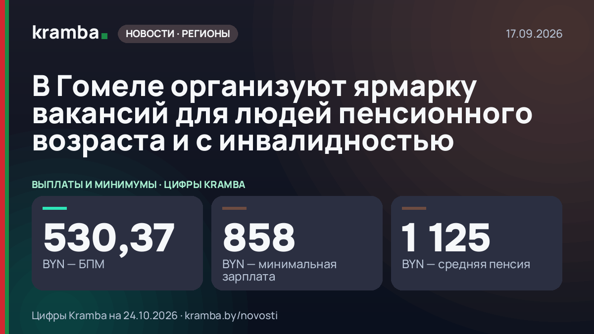 Инфографика Kramba: В Гомеле организуют ярмарку вакансий для людей пенсионного возраста и с инвалидностью