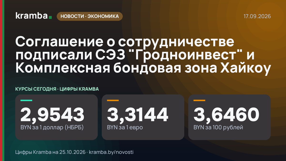 Инфографика Kramba: Соглашение о сотрудничестве подписали СЭЗ "Гродноинвест" и Комплексная бондовая зона…