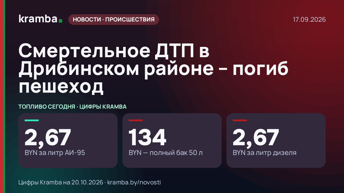 Инфографика Kramba: Смертельное ДТП в Дрибинском районе – погиб пешеход