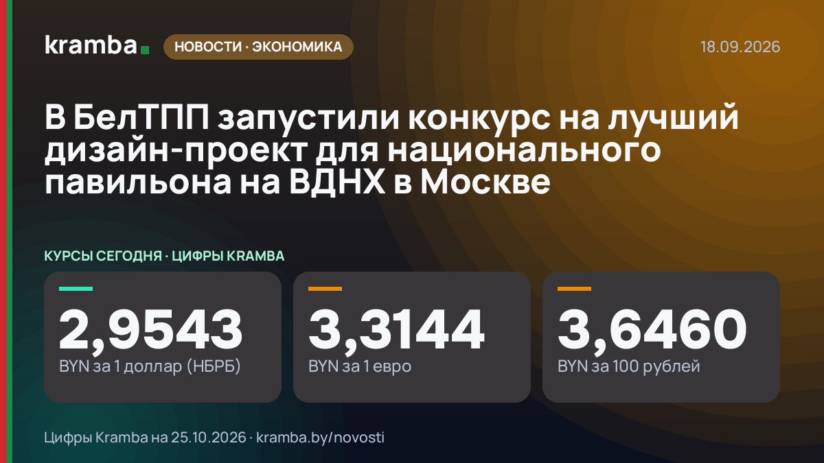 Инфографика Kramba: В БелТПП запустили конкурс на лучший дизайн-проект для национального павильона на ВДНХ в…