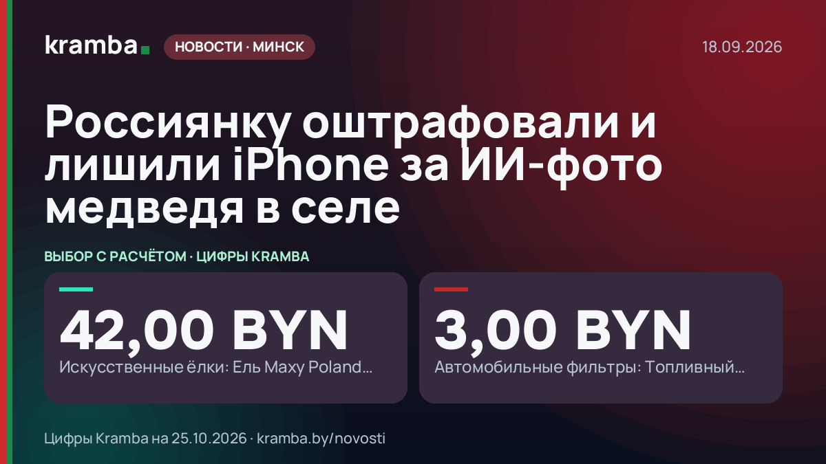 Инфографика Kramba: Россиянку оштрафовали и лишили iPhone за ИИ-фото медведя в селе