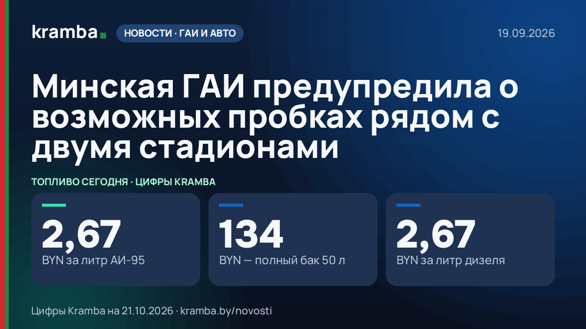Инфографика Kramba: Минская ГАИ предупредила о возможных пробках рядом с двумя стадионами