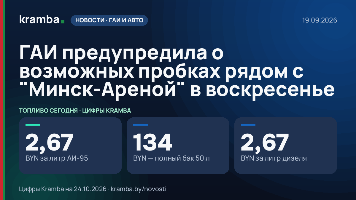 Инфографика Kramba: ГАИ предупредила о возможных пробках рядом с "Минск-Ареной" в воскресенье