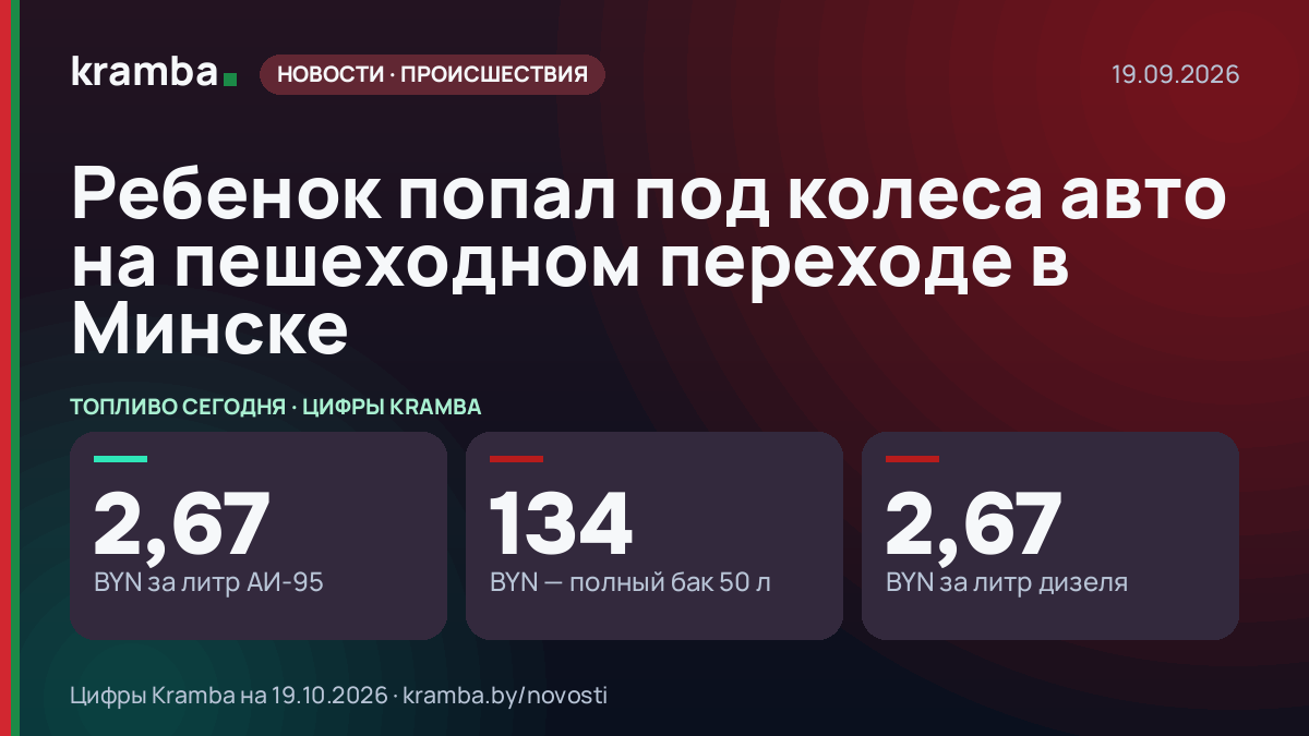 Инфографика Kramba: Ребенок попал под колеса авто на пешеходном переходе в Минске