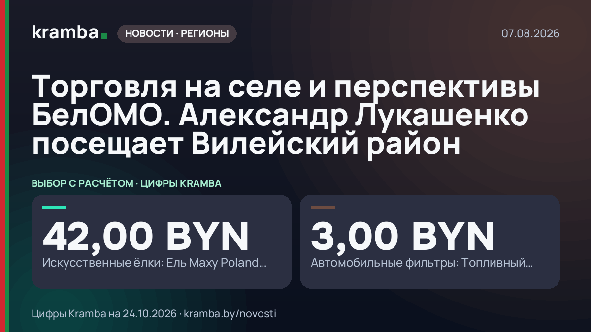 Инфографика Kramba: Торговля на селе и перспективы БелОМО. Александр Лукашенко посещает Вилейский район