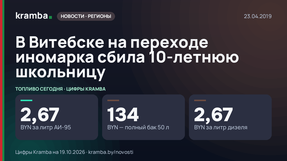 Инфографика Kramba: В Витебске на переходе иномарка сбила 10-летнюю школьницу