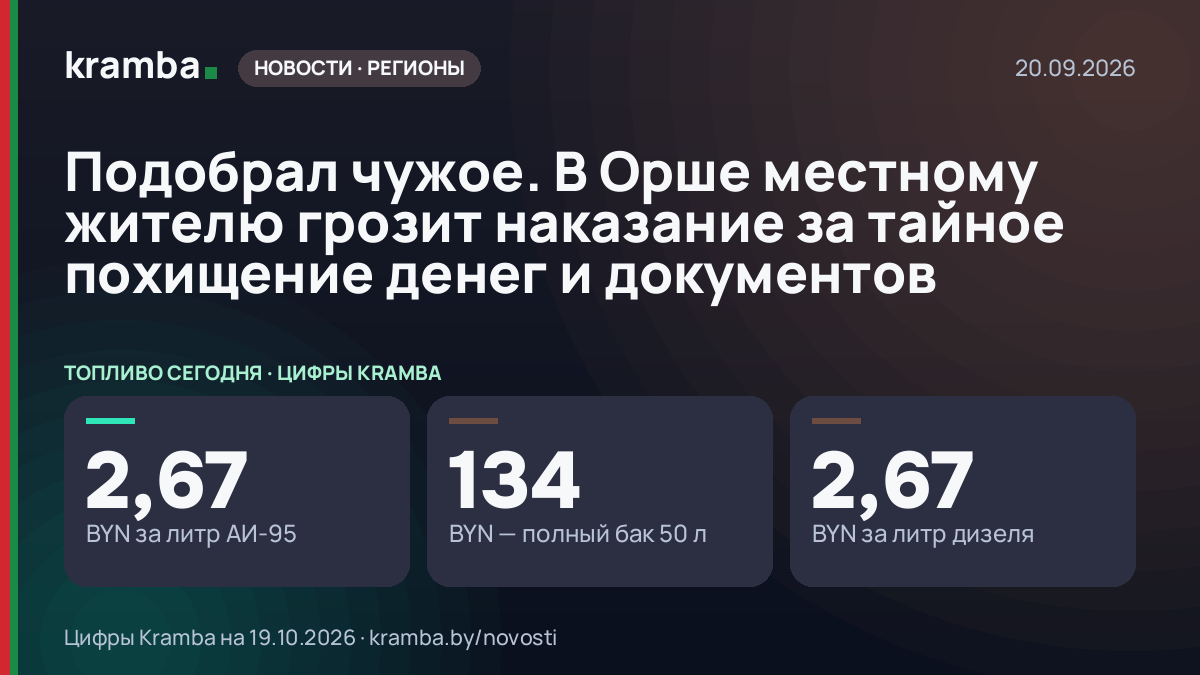Инфографика Kramba: Подобрал чужое. В Орше местному жителю грозит наказание за тайное похищение денег и…