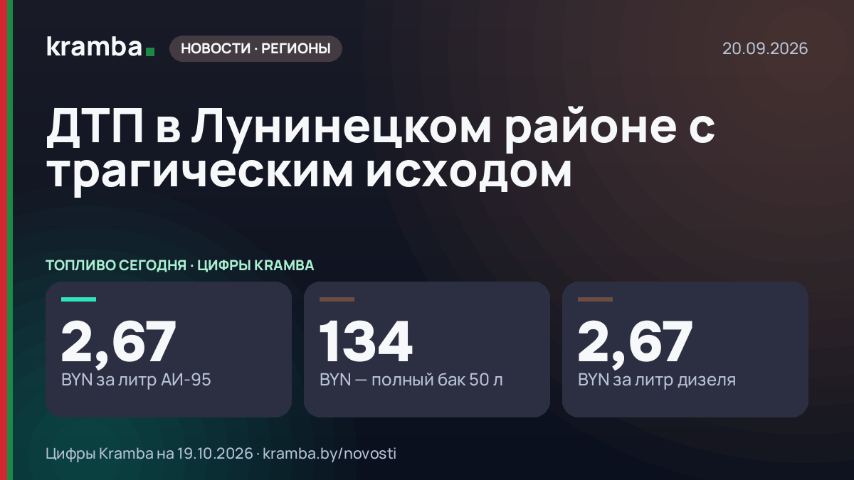 Инфографика Kramba: ДТП в Лунинецком районе с трагическим исходом