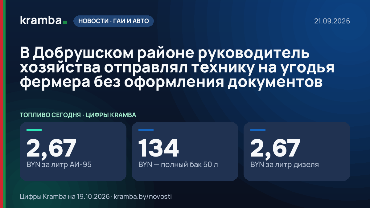 Инфографика Kramba: В Добрушском районе руководитель хозяйства отправлял технику на угодья фермера без…
