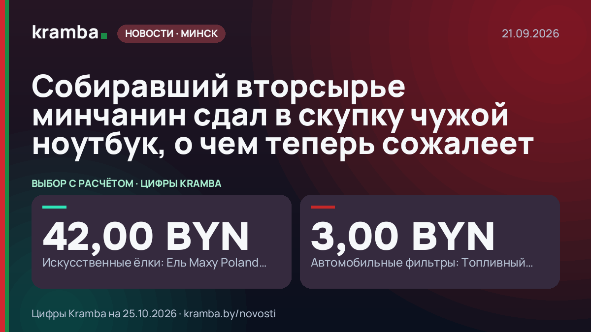 Инфографика Kramba: Собиравший вторсырье минчанин сдал в скупку чужой ноутбук, о чем теперь сожалеет