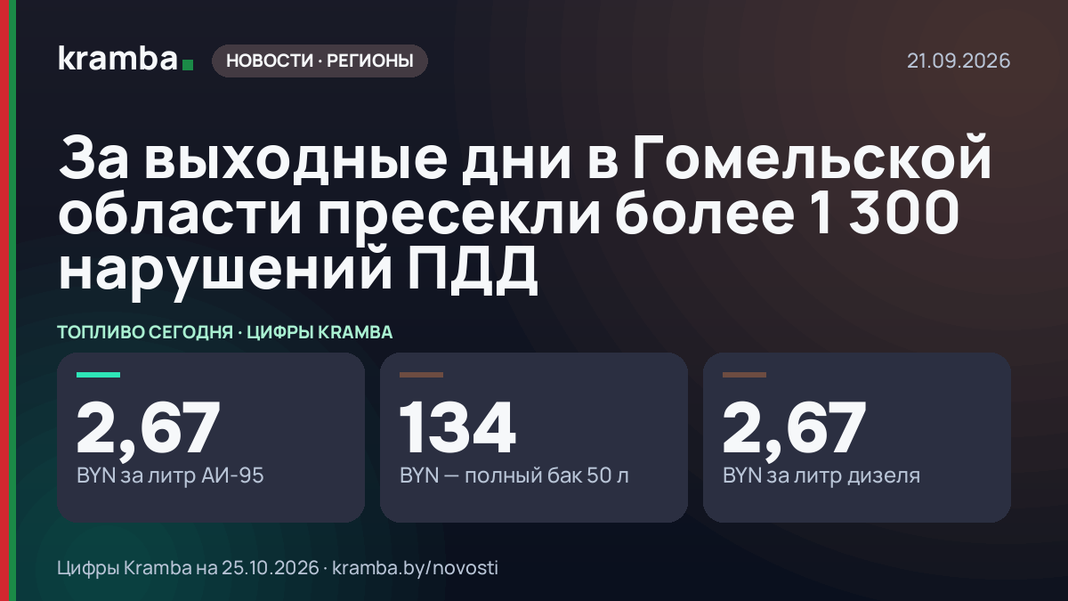 Инфографика Kramba: За выходные дни в Гомельской области пресекли более 1 300 нарушений ПДД