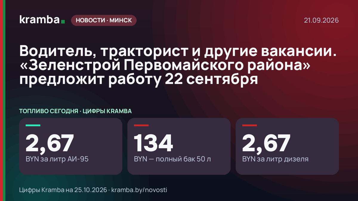 Инфографика Kramba: Водитель, тракторист и другие вакансии. «Зеленстрой Первомайского района» предложит…