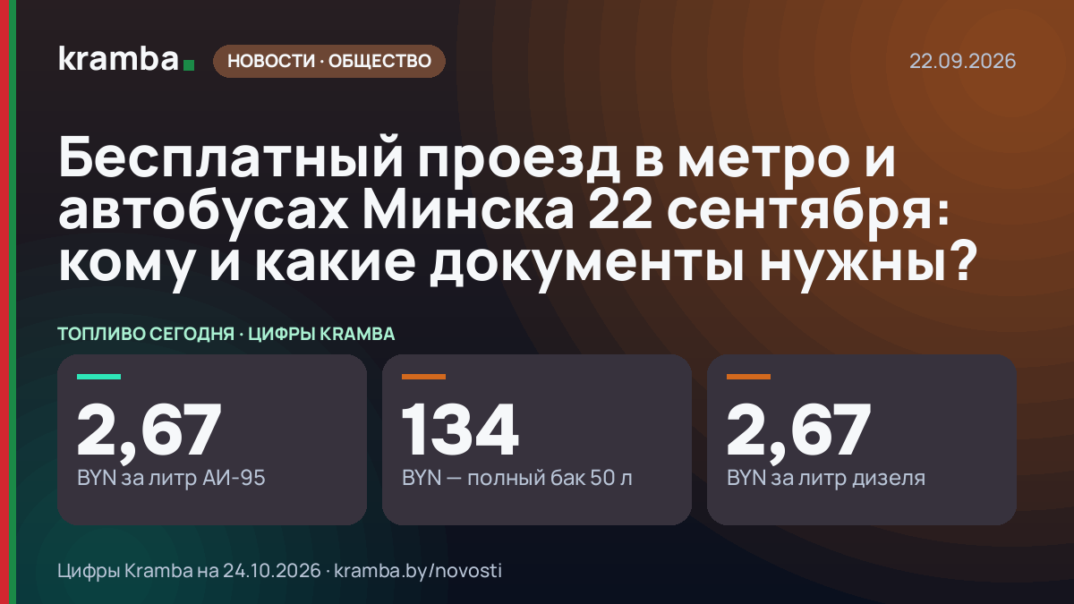 Инфографика Kramba: Бесплатный проезд в метро и автобусах Минска 22 сентября: кому и какие документы нужны?