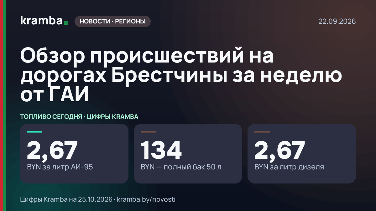 Инфографика Kramba: Обзор происшествий на дорогах Брестчины за неделю от ГАИ