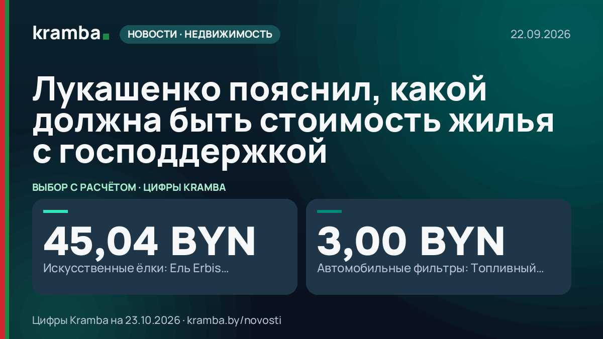 Инфографика Kramba: Лукашенко пояснил, какой должна быть стоимость жилья с господдержкой